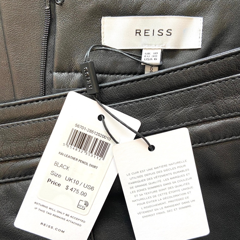 Reiss Kai Black Leather Pencil Skirt - Picture 7 of 14